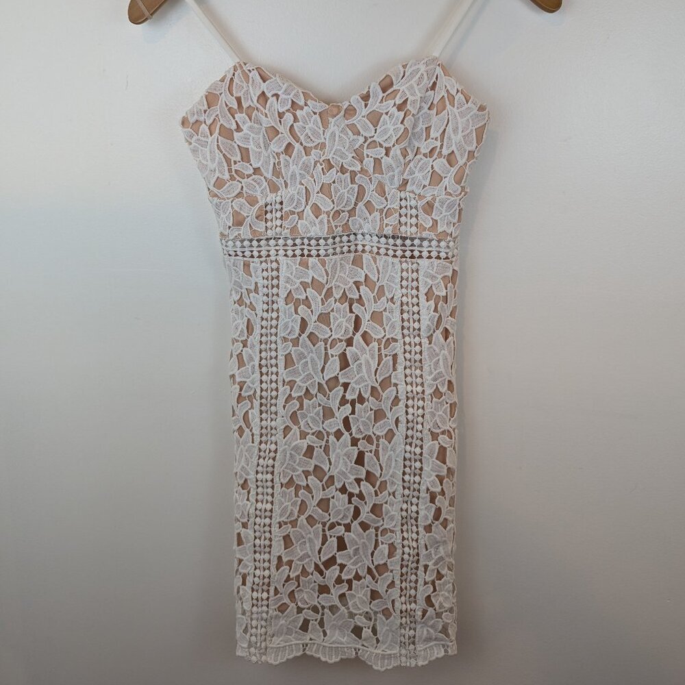 Lulus Giovanni White Lace Sleeveless Sheath Dress, Size Small